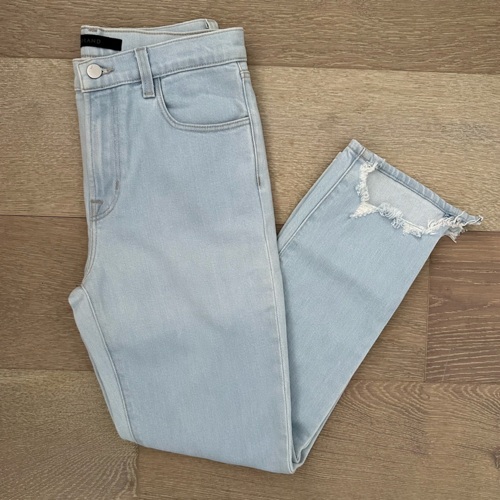 J Brand Light Blue Crop Jeans with Frayed Hem